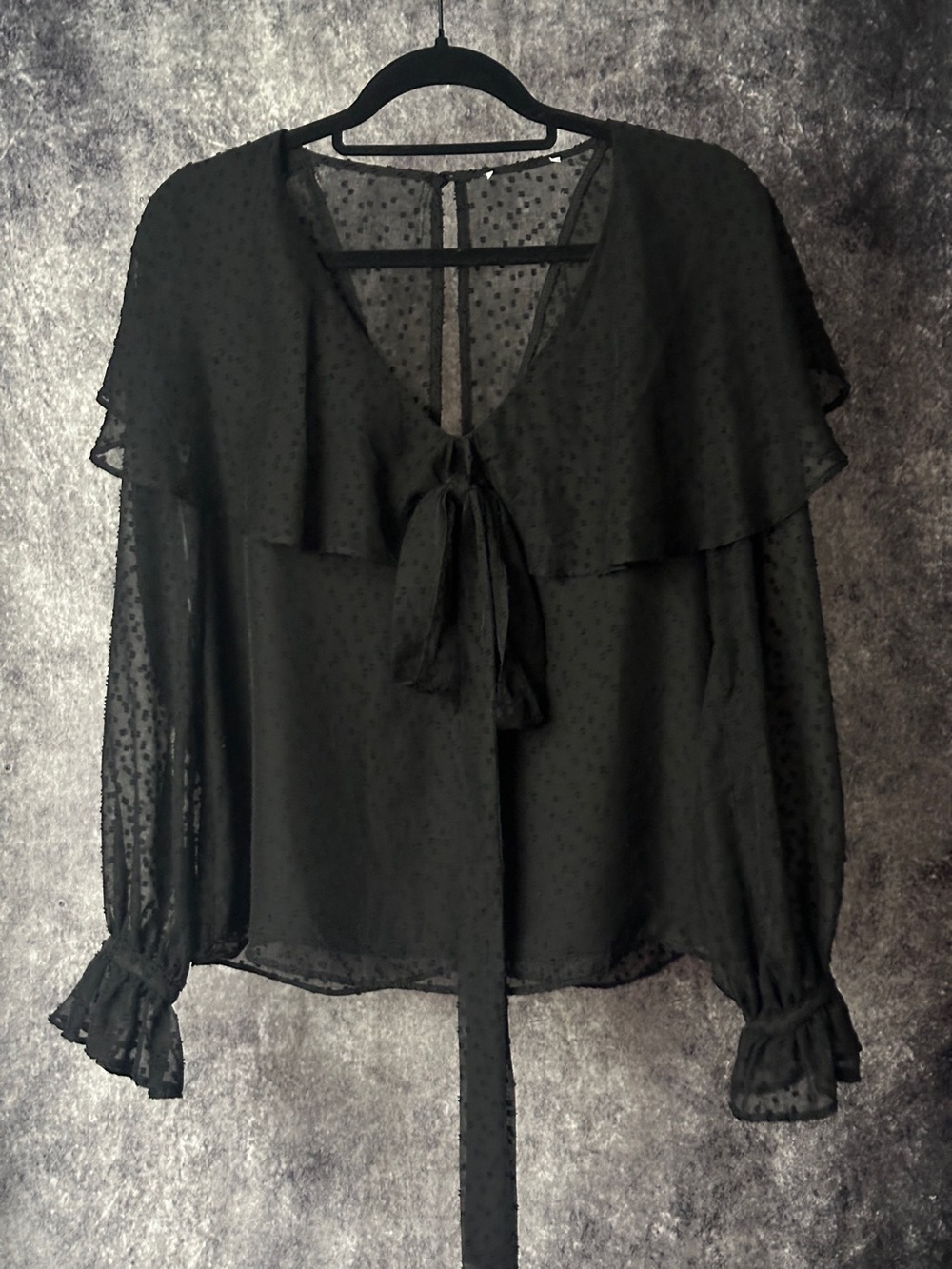 Nordstrom Black Sheer Dot Tie-Neck Blouse